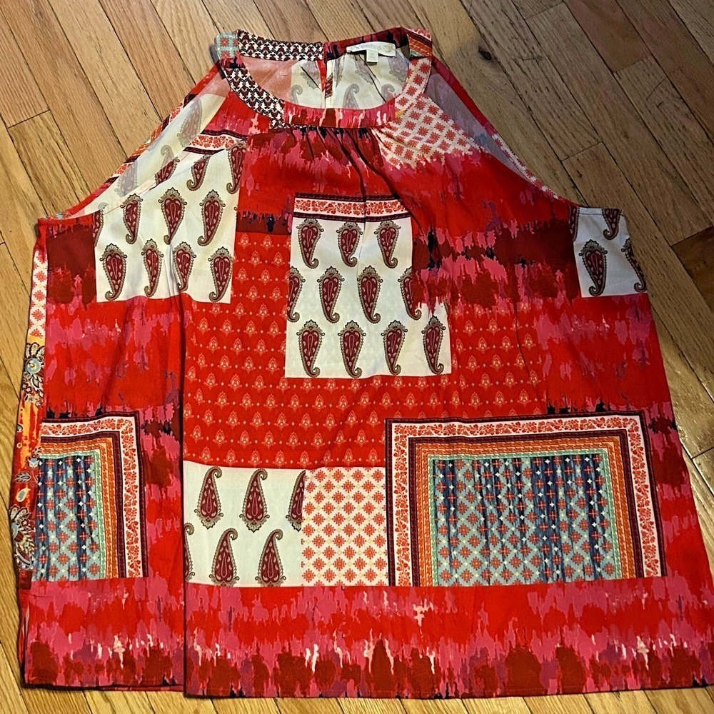 Weekend Suzanne Betro Sleeveless Red Print Blouse Plus Size 3X T32-24